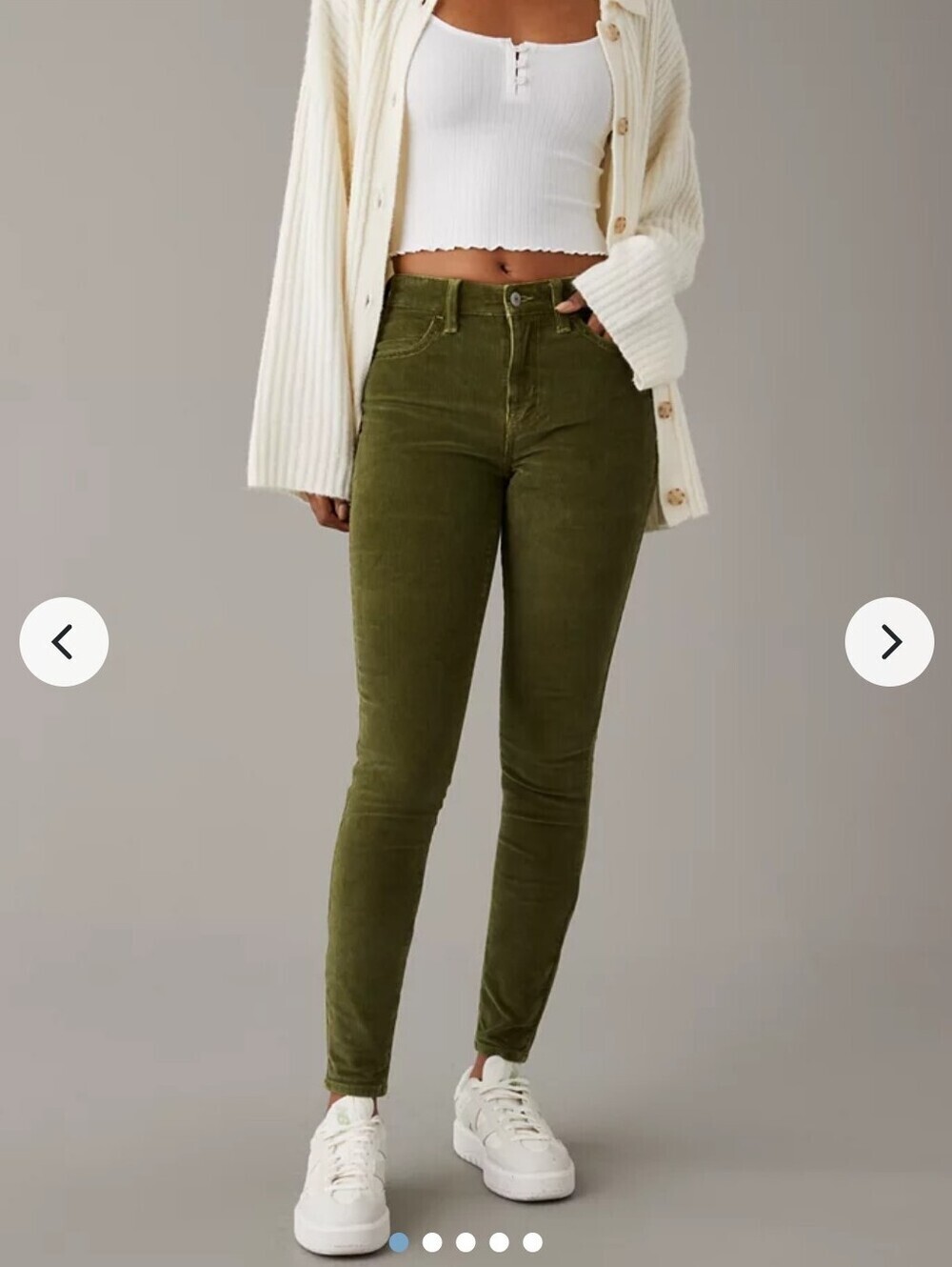 AE Stretch High-Waisted Super Stretch Corduroy Jegging. Olive Green. Size 8 Long